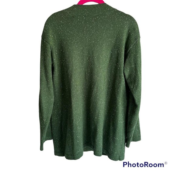 J.JILL Forest Green Speckled Cotton Angora Blend Ladies Minimalist Cardigan, PS - Picture 2 of 5